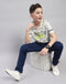 Boys Grey Printed Hooded Half Sleeve T-Shirt