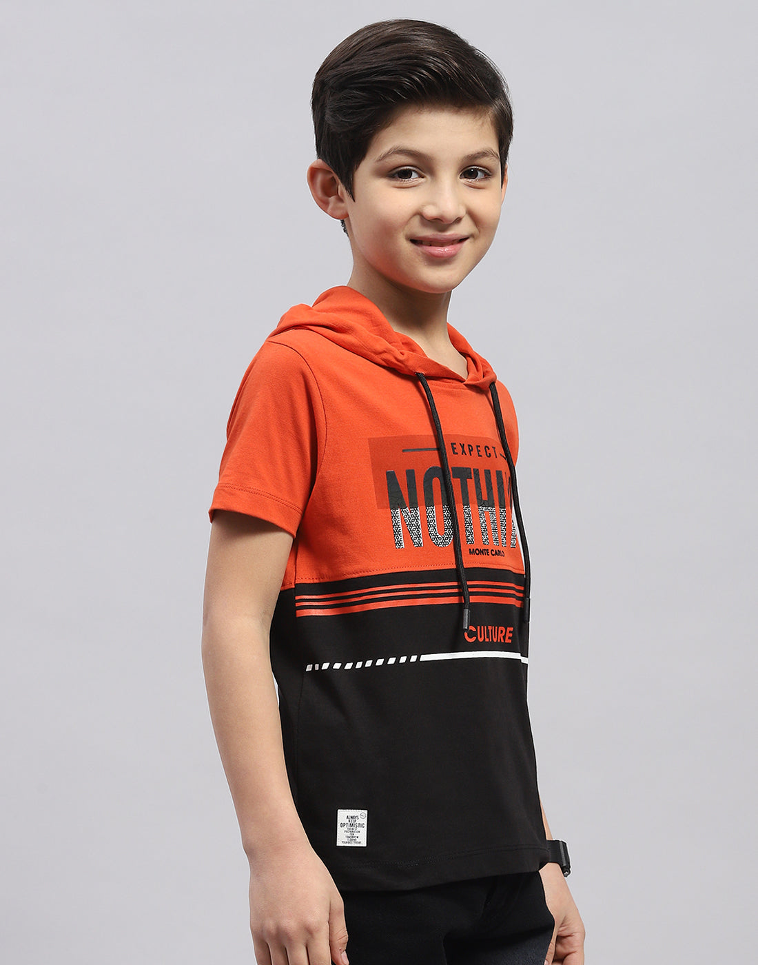 Boys Rust Printed Hooded Half Sleeve T-Shirt