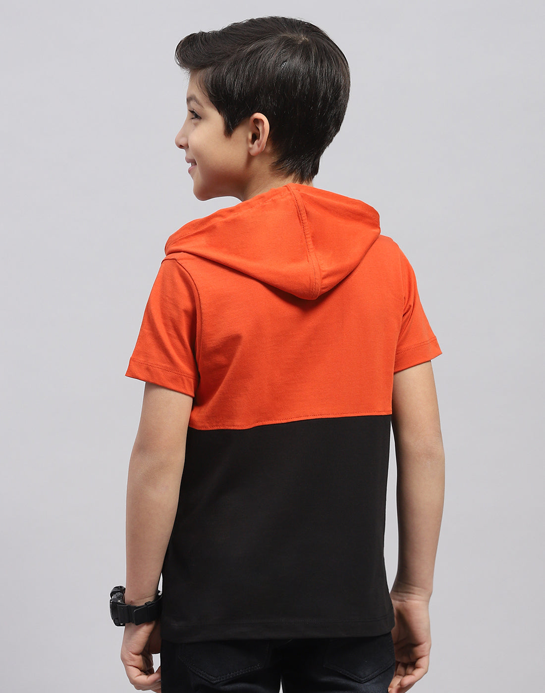 Boys Rust Printed Hooded Half Sleeve T-Shirt