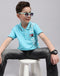 Boys Blue Printed Polo Collar Half Sleeve T-Shirt