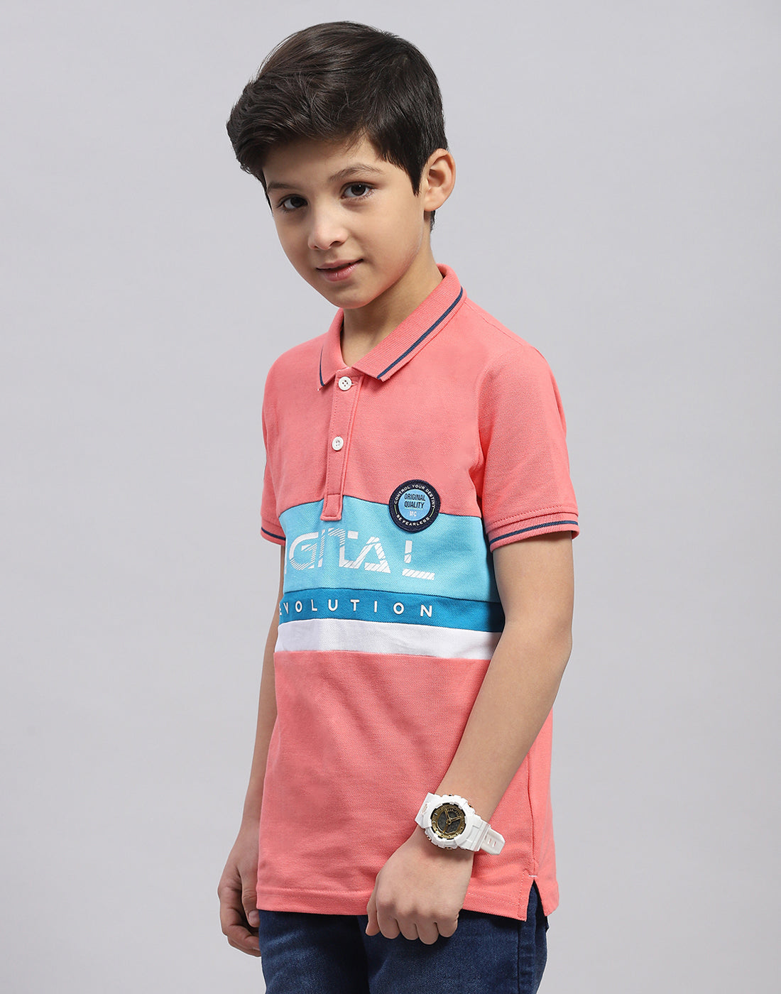 Boys Coral Printed Polo Collar Half Sleeve T-Shirt