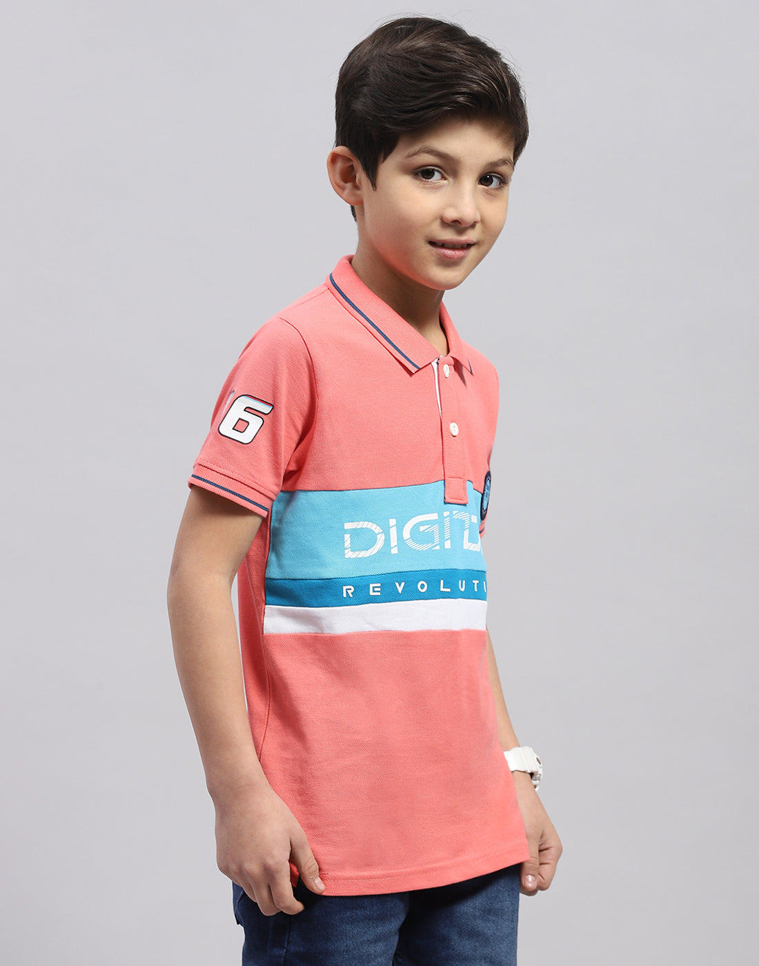 Boys Coral Printed Polo Collar Half Sleeve T-Shirt