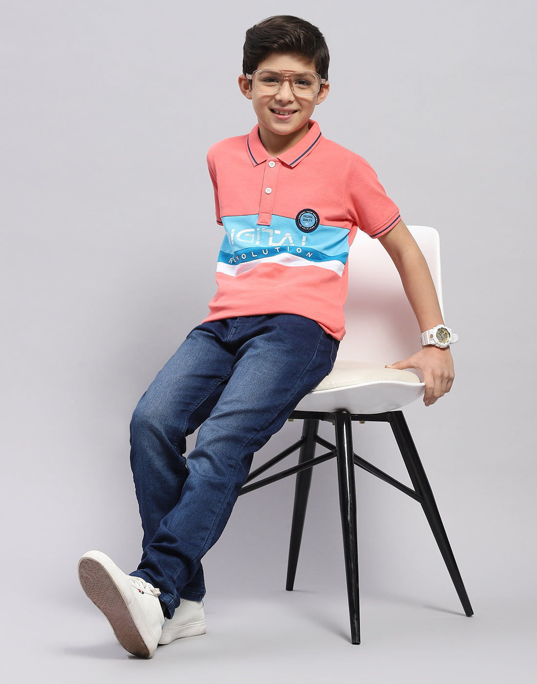 Boys Coral Printed Polo Collar Half Sleeve T-Shirt