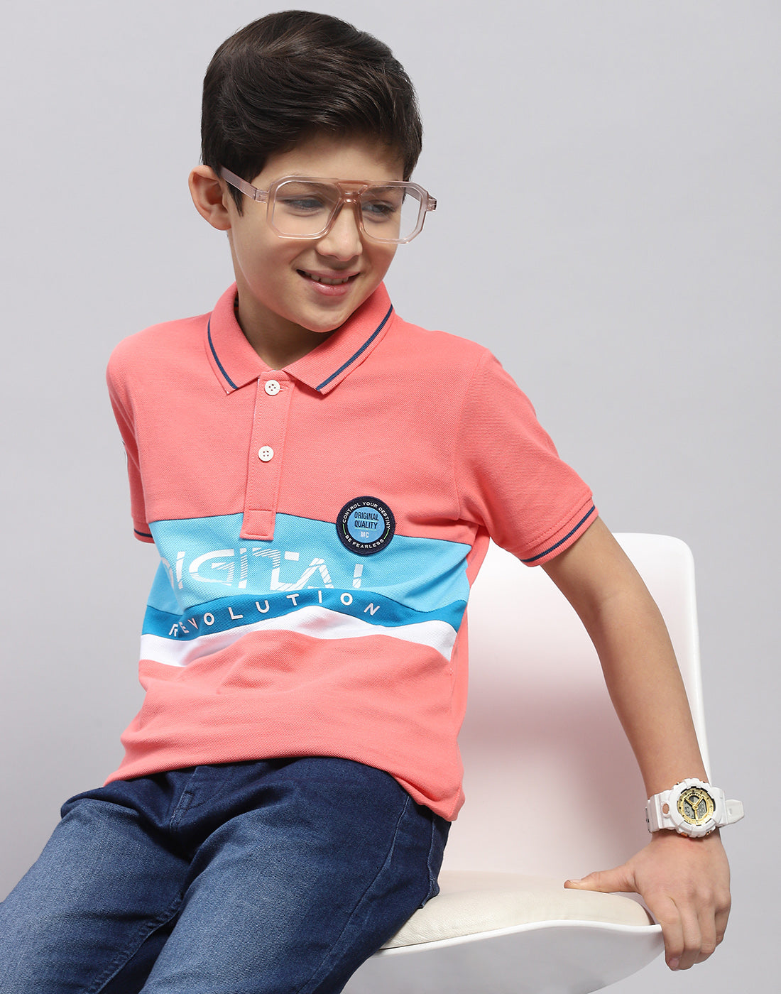 Boys Coral Printed Polo Collar Half Sleeve T-Shirt