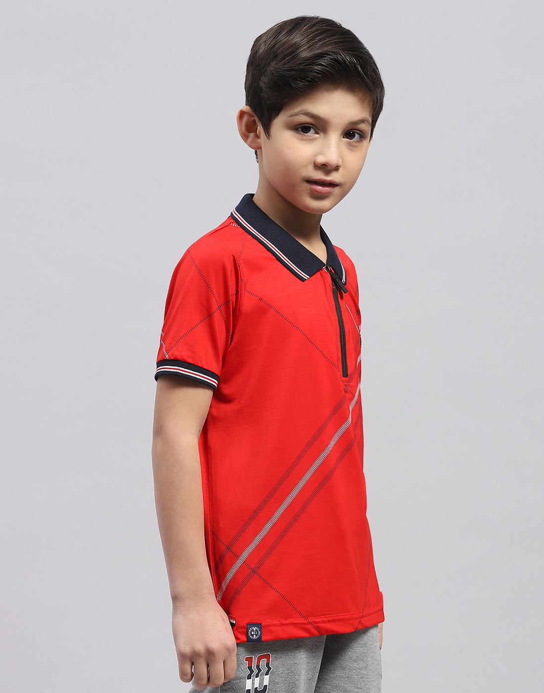 Boys Red Printed Polo Collar Half Sleeve T-Shirt