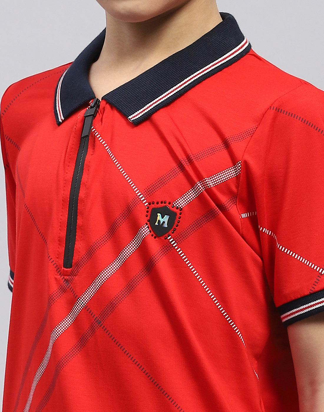 Boys Red Printed Polo Collar Half Sleeve T-Shirt