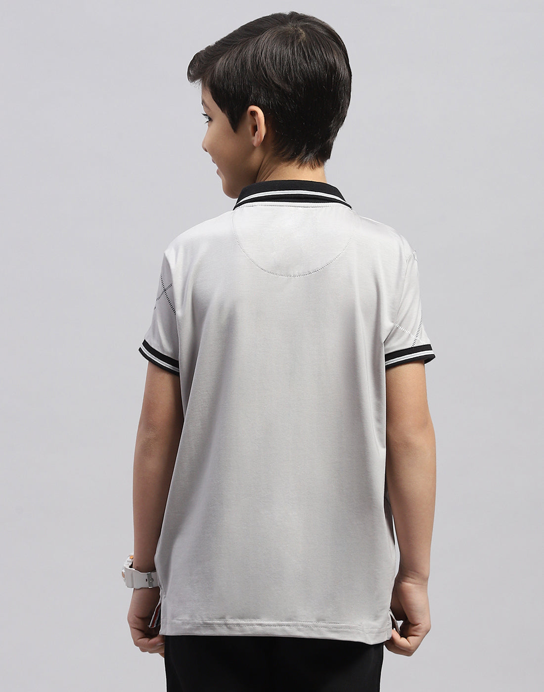 Boys Grey Printed Polo Collar Half Sleeve T-Shirt