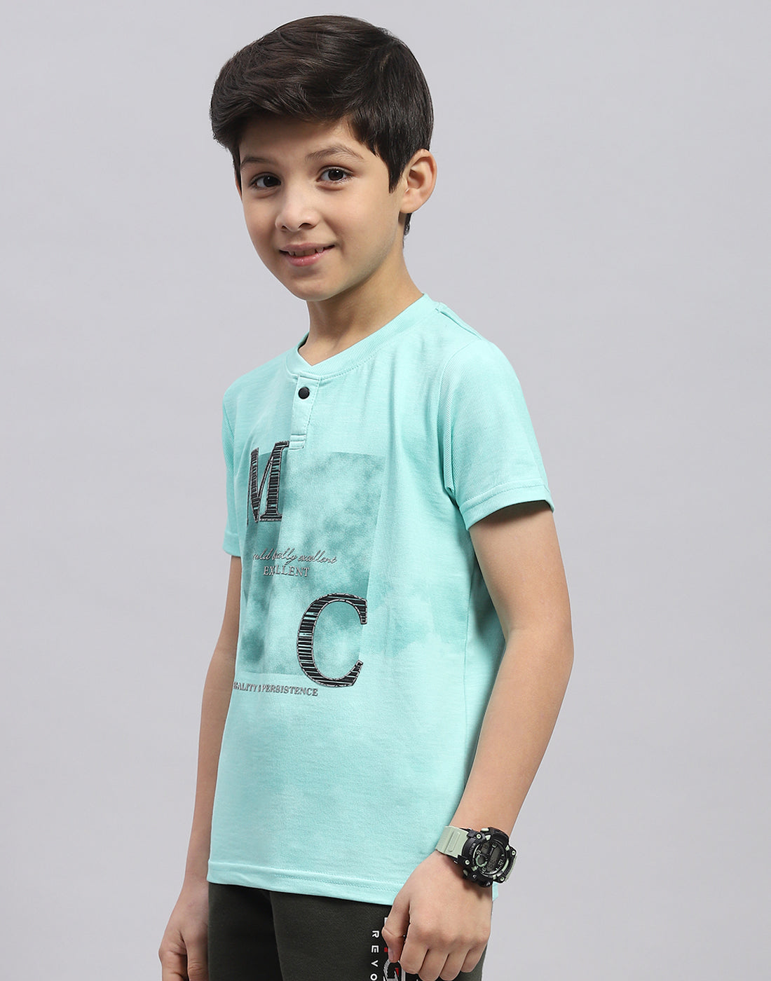 Boys Blue Printed Round Neck Half Sleeve T-Shirt