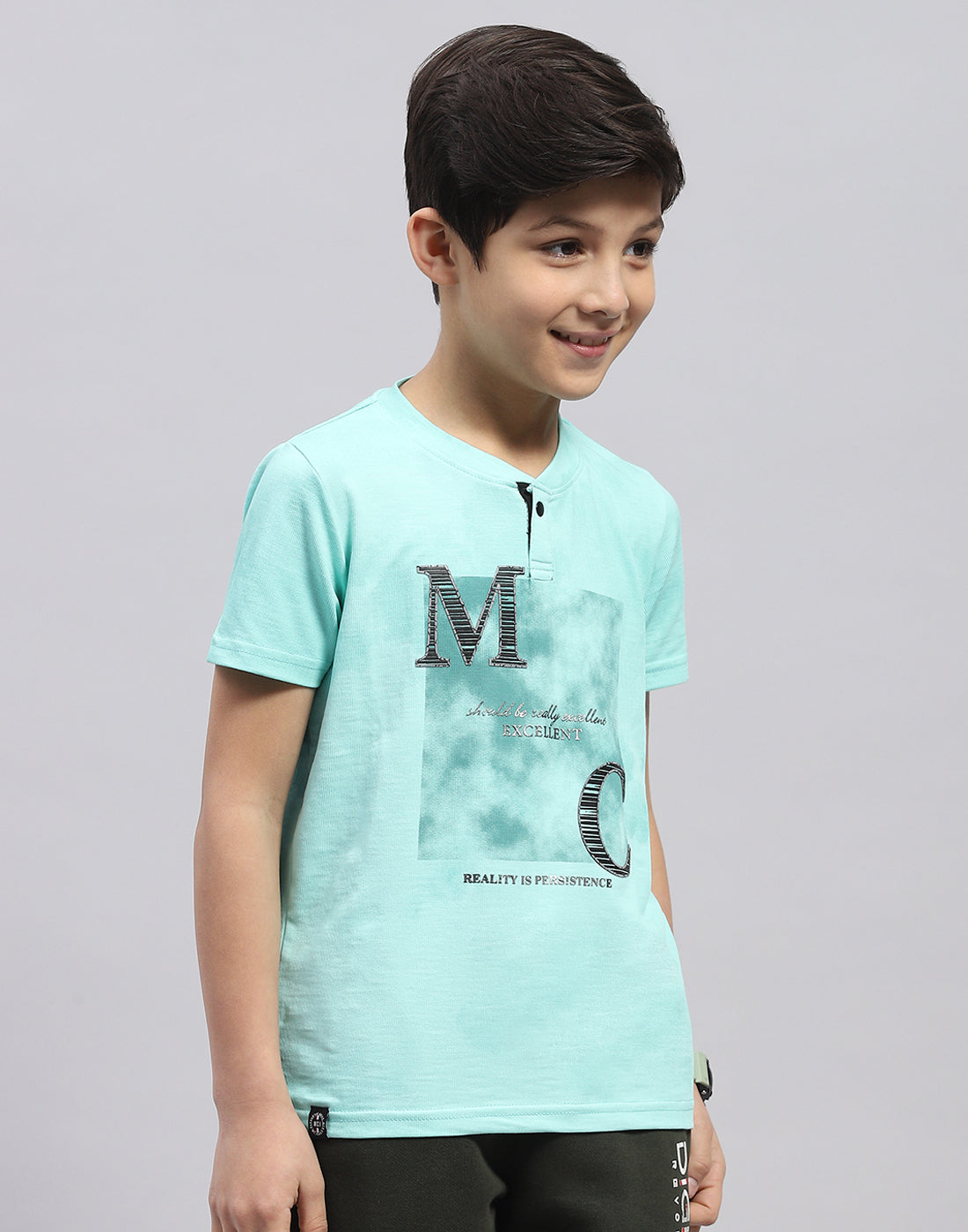 Boys Blue Printed Round Neck Half Sleeve T-Shirt