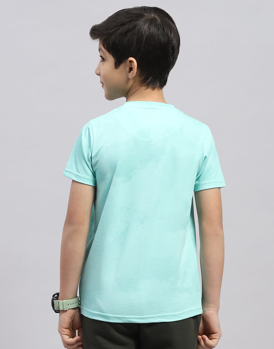 Boys Blue Printed Round Neck Half Sleeve T-Shirt