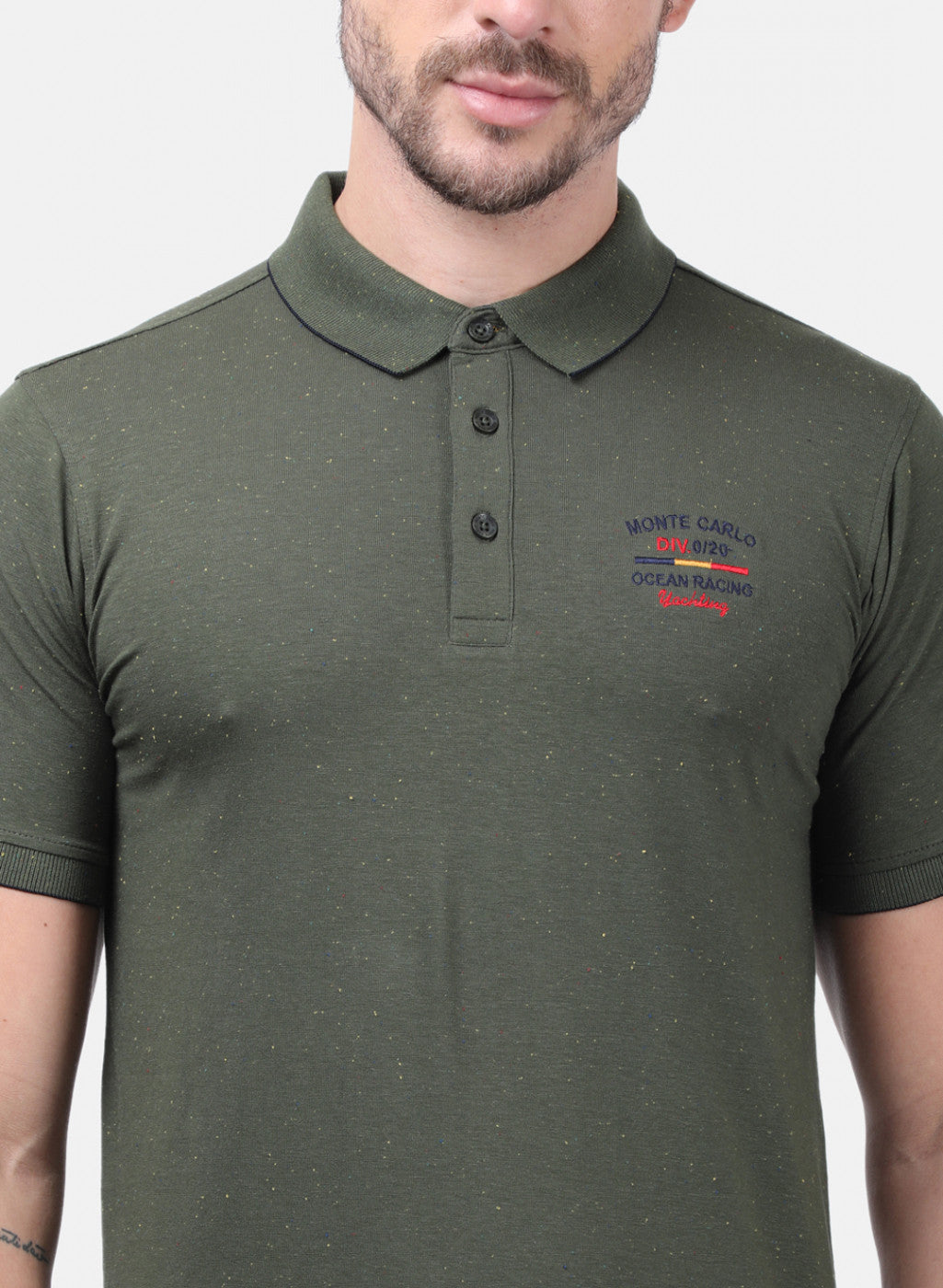 Men Olive Self T-Shirts