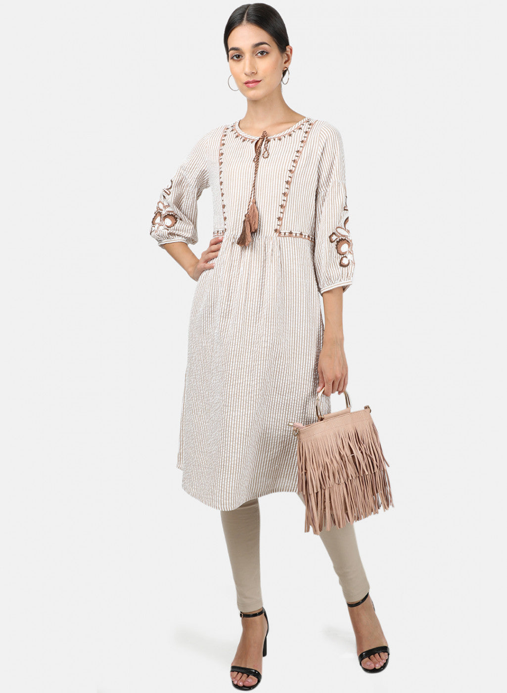 Womens Beige Stripe Tunic