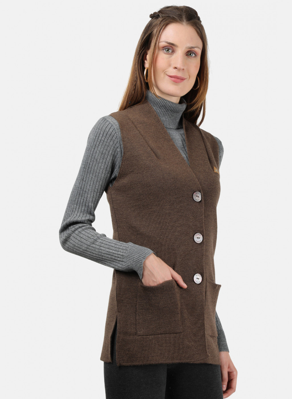 Women Brown Solid Cardigan