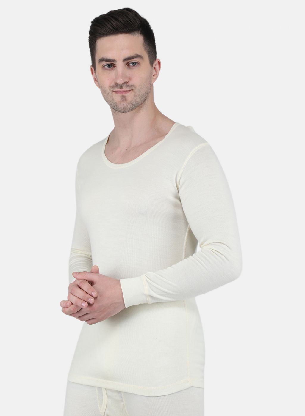 Men Cream Solid Thermal Vest