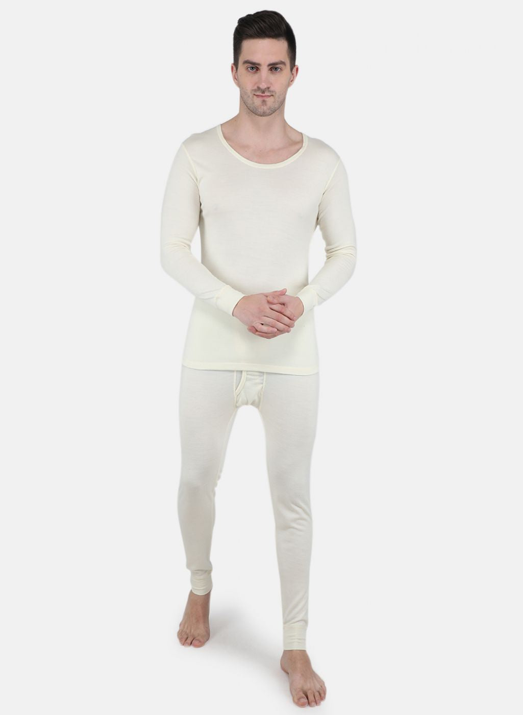 Men Cream Solid Thermal Vest