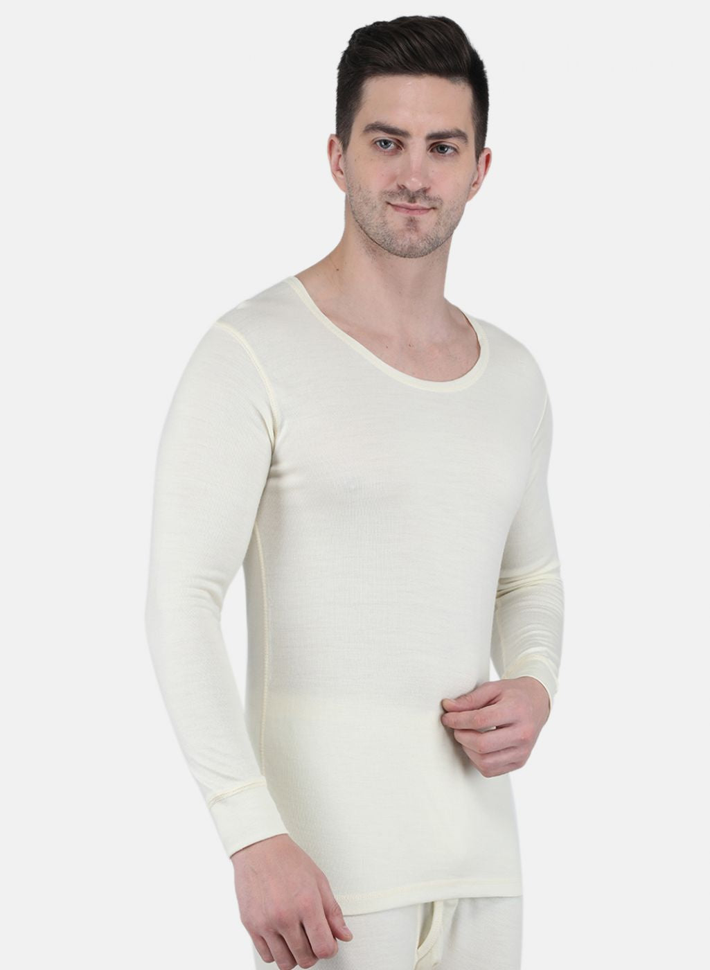 Men Cream Solid Thermal Vest