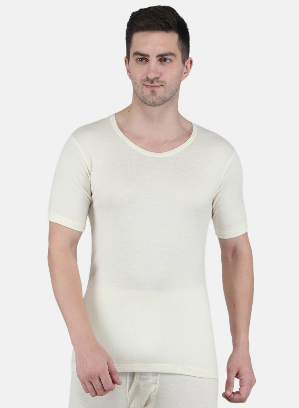 Men Cream Solid Thermal Vest