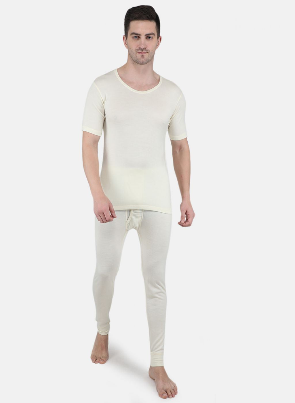 Men Cream Solid Thermal Vest