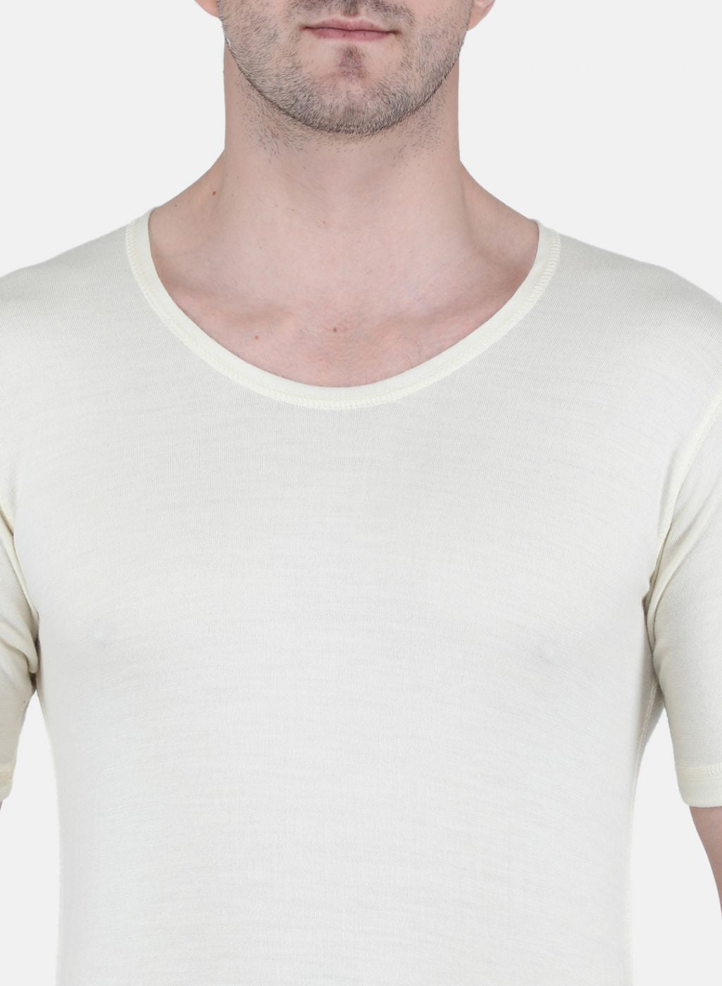 Men Cream Solid Thermal Vest