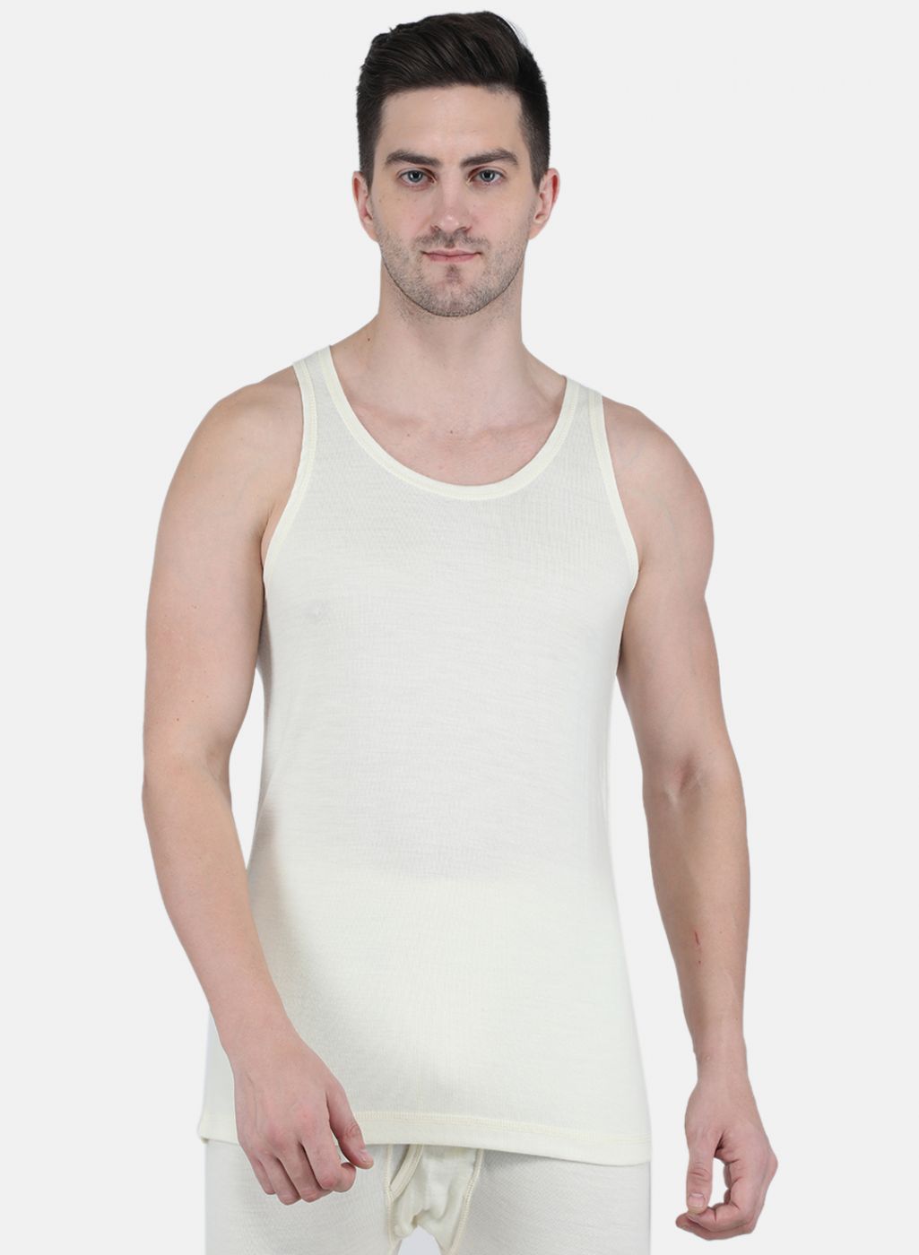 Men Cream Solid Thermal Vest