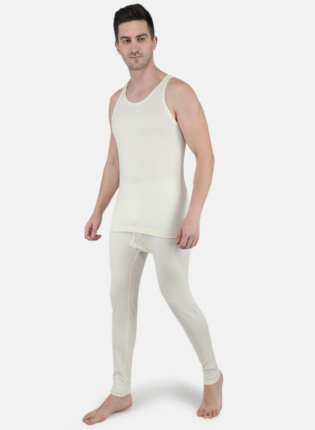 Men Cream Solid Thermal Vest