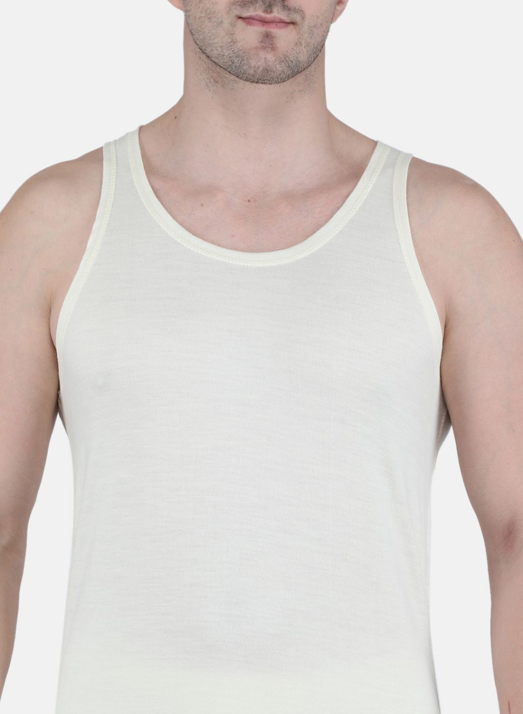 Men Cream Solid Thermal Vest