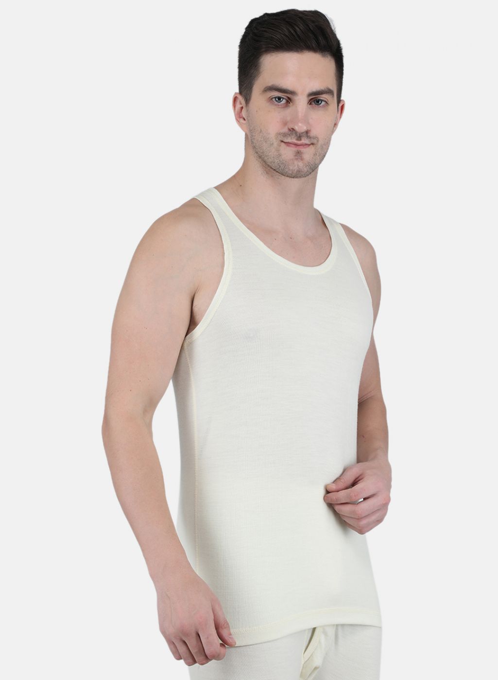 Men Cream Solid Thermal Vest