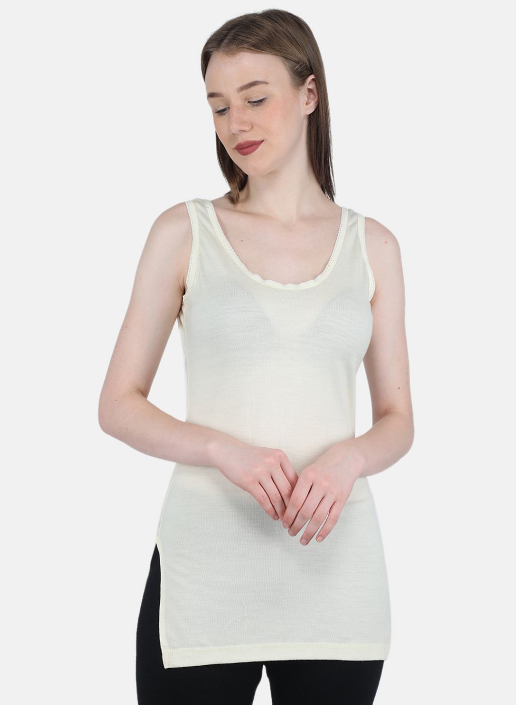 Women Cream Solid Thermal Vest