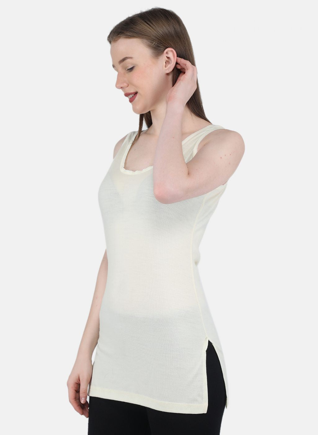 Women Cream Solid Thermal Vest