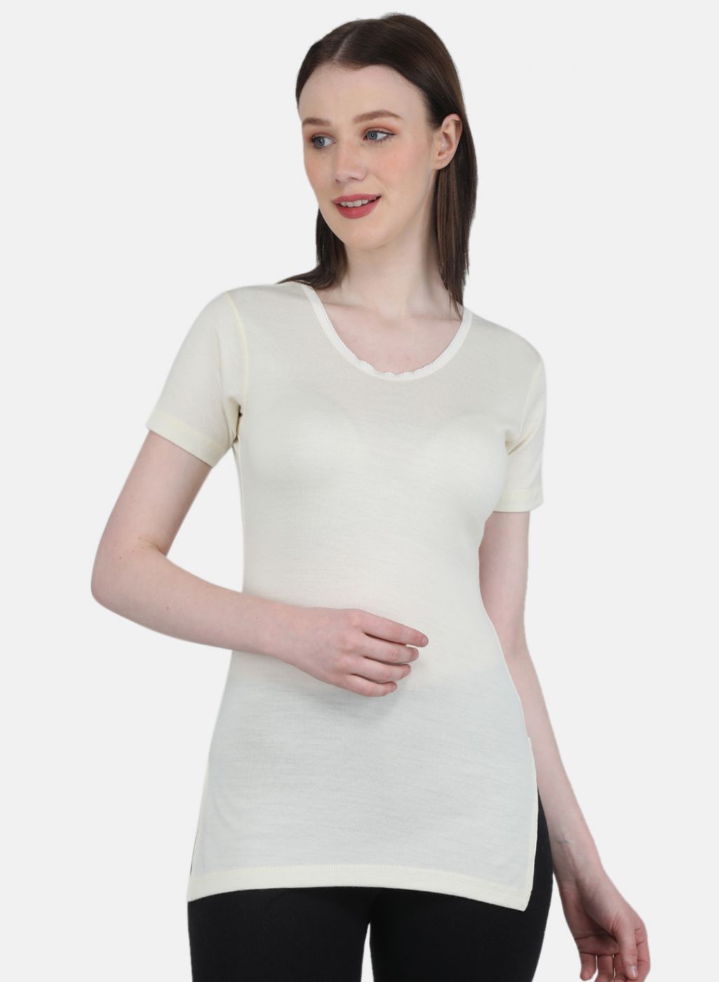 Women Cream Solid Thermal Vest