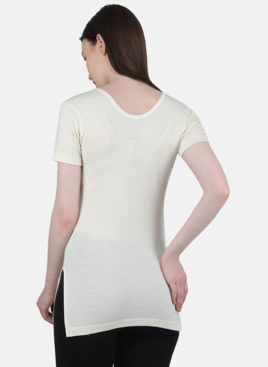 Women Cream Solid Thermal Vest