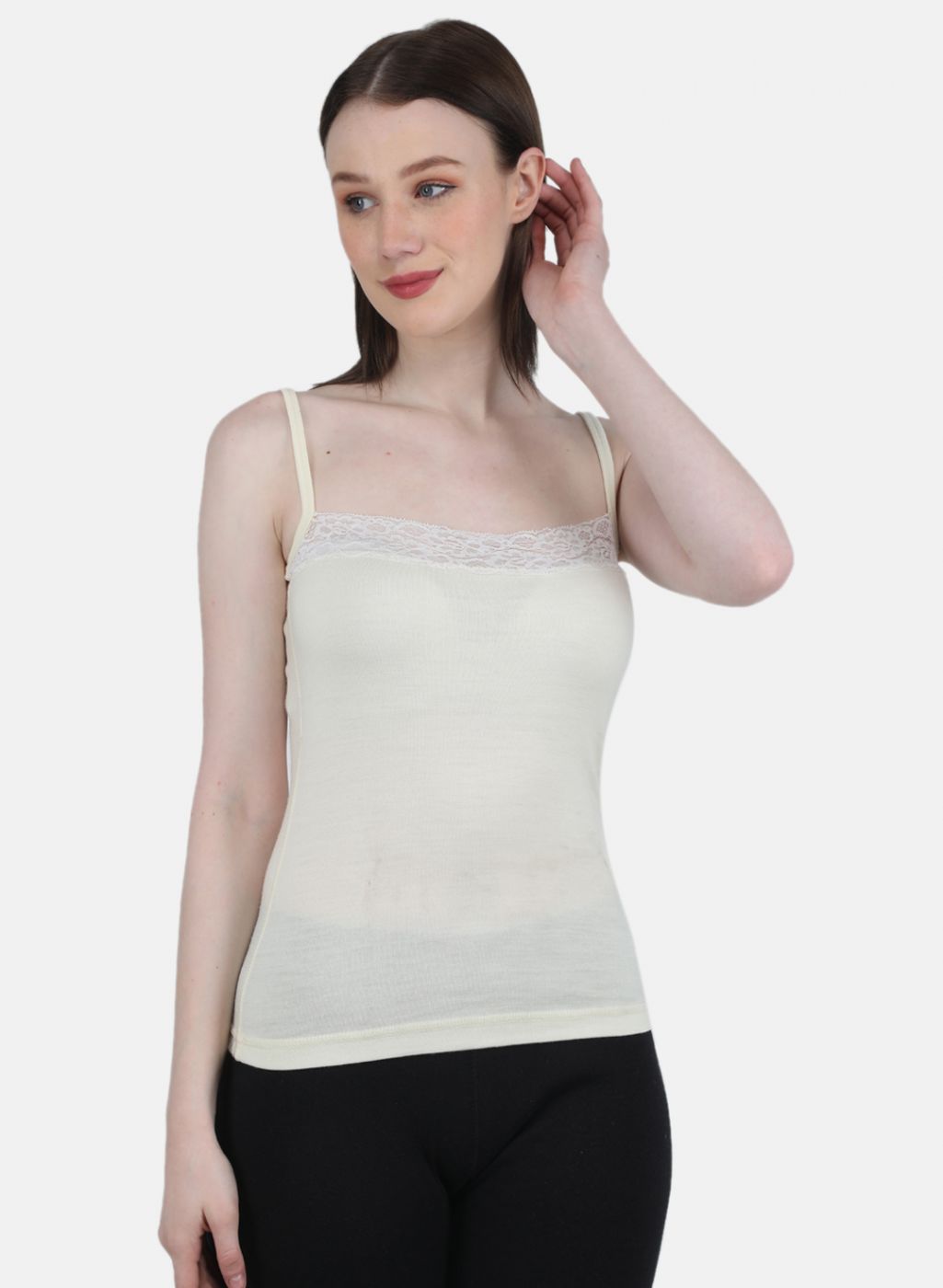 Women Cream Solid Thermal Vest