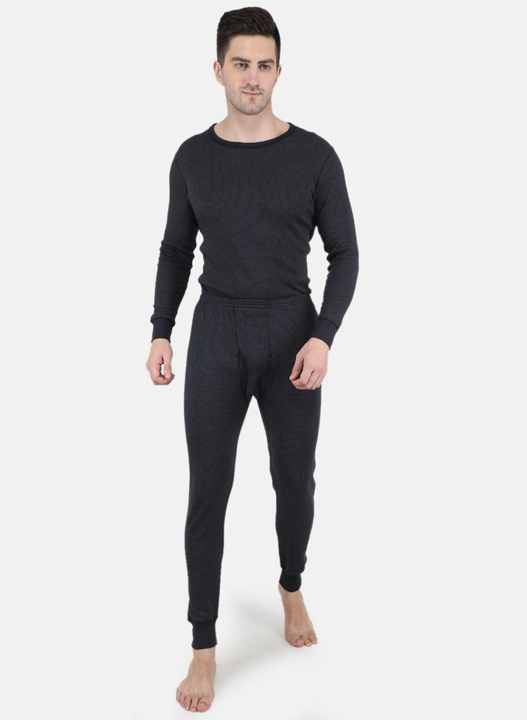 Men Black Solid Thermal Lower