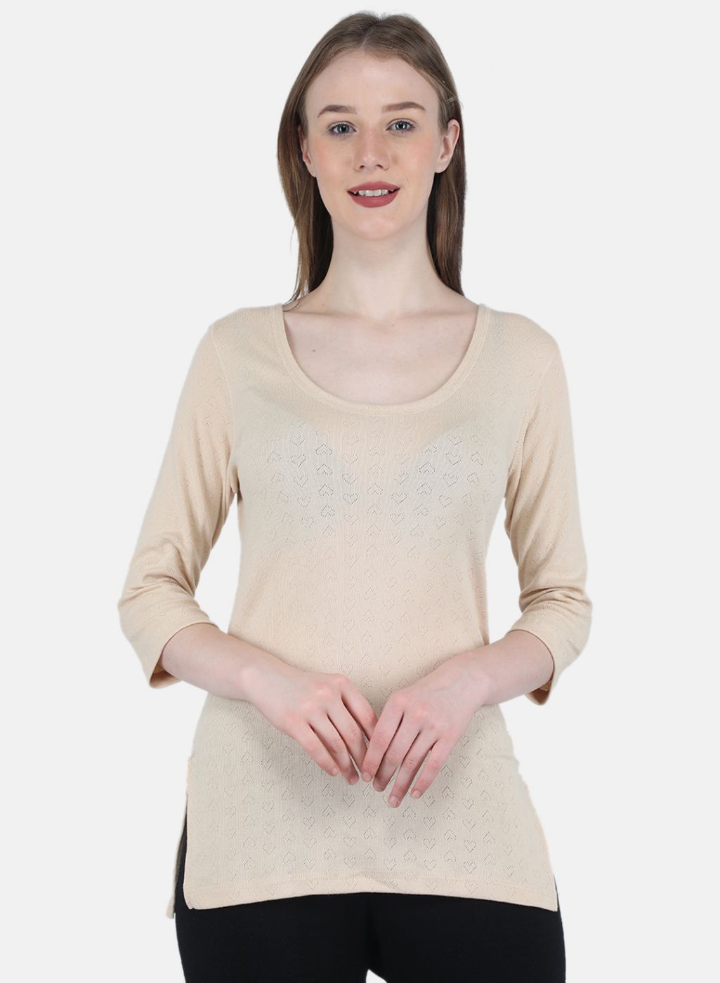 Women Beige Solid Thermal Vest