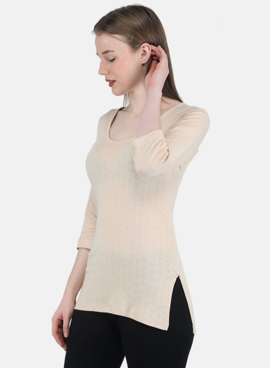 Women Beige Solid Thermal Vest