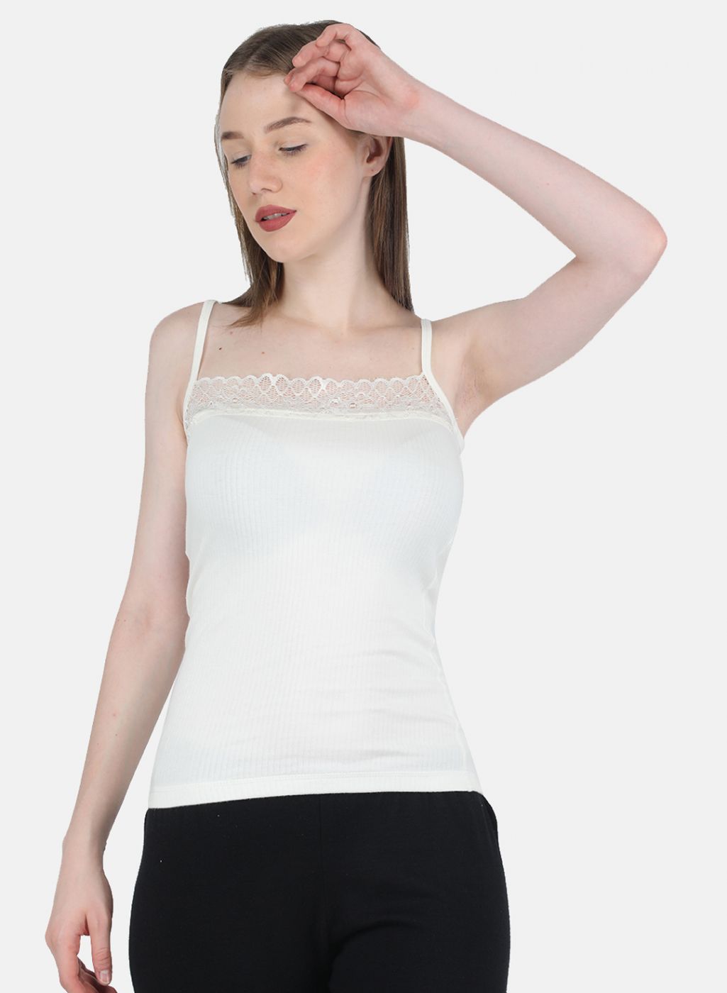 Women Off White Solid Thermal Camisole