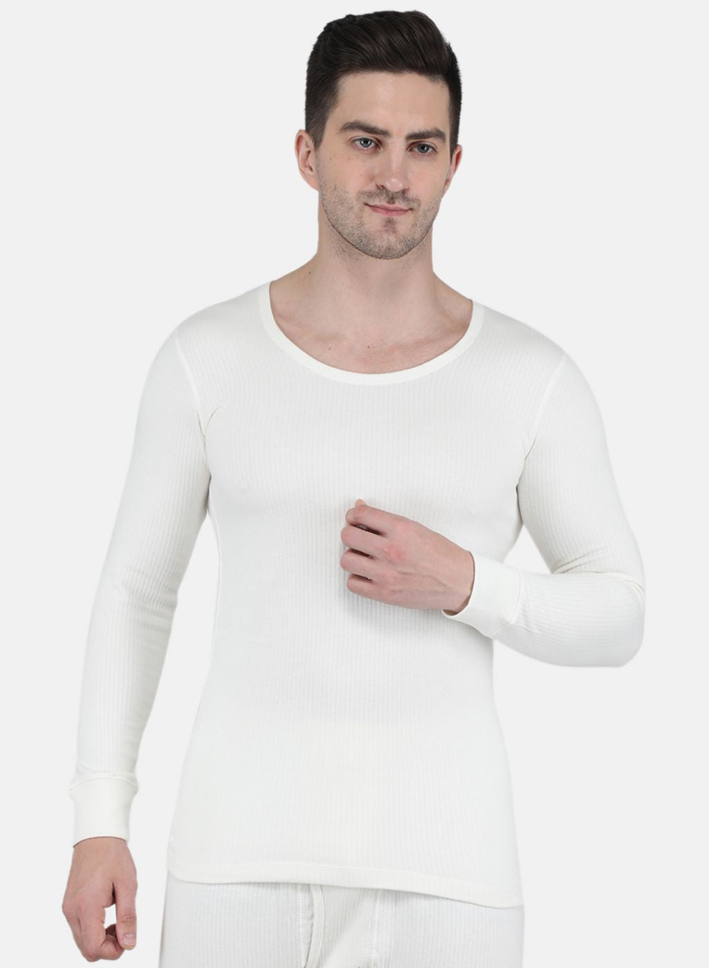 Men Off White Solid Thermal Vest