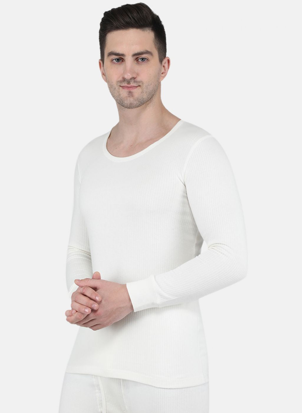 Men Off White Solid Thermal Vest