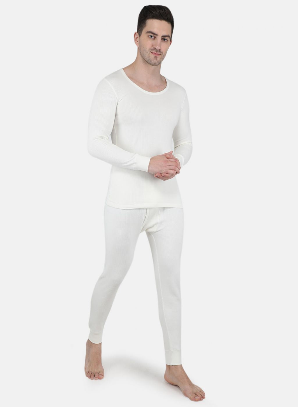 Men Off White Solid Thermal Vest