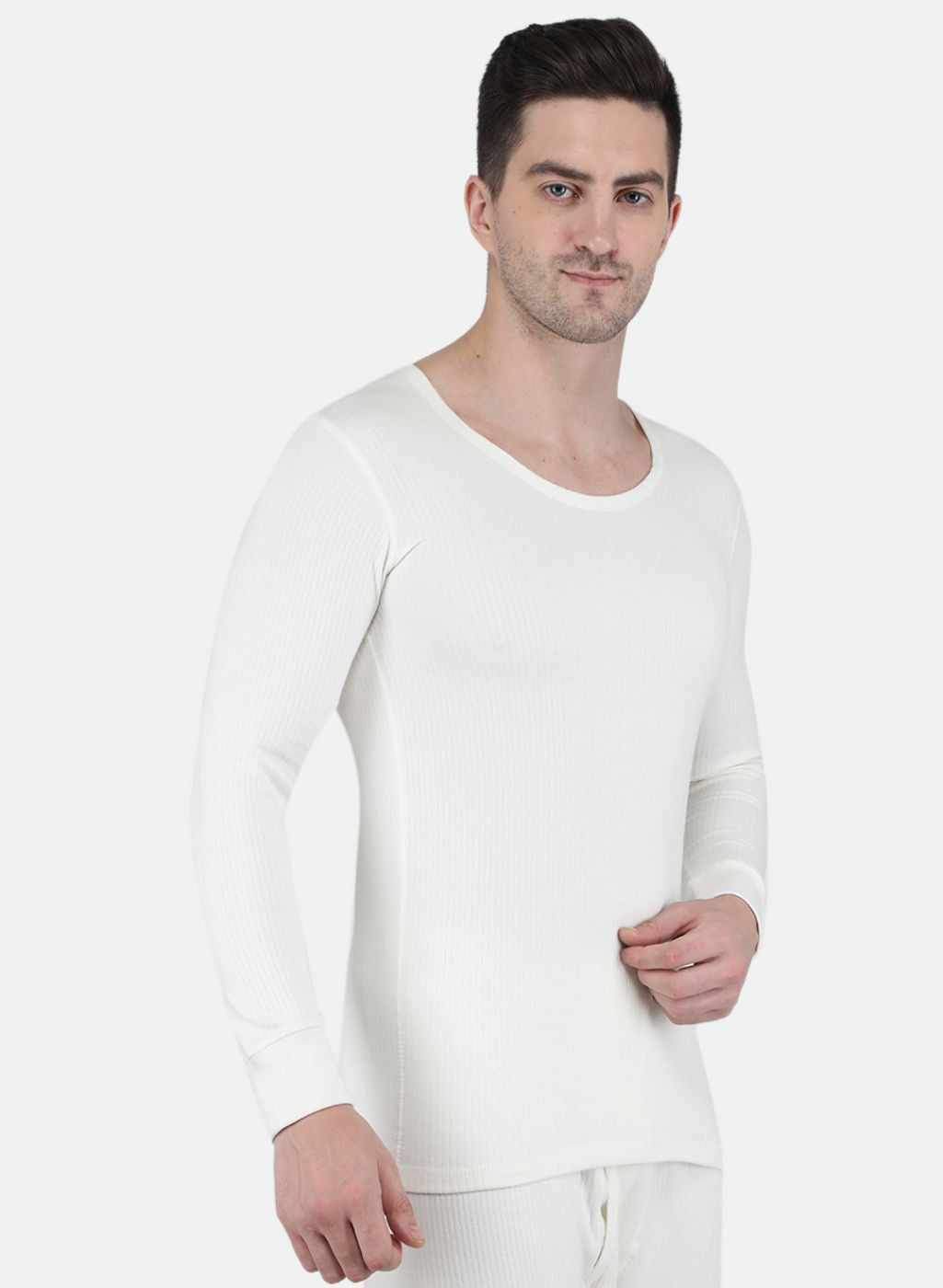 Men Off White Solid Thermal Vest