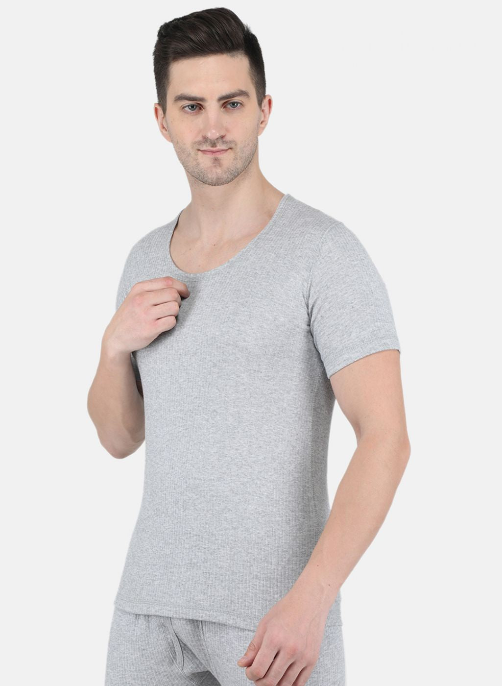 Men Grey Solid Thermal Vest