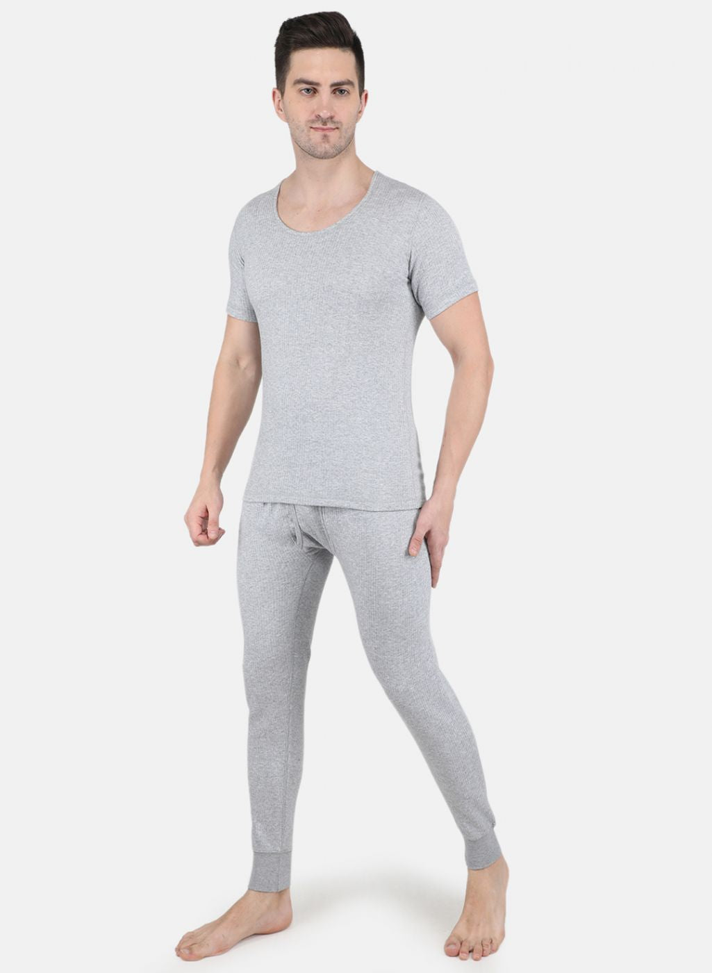 Men Grey Solid Thermal Vest