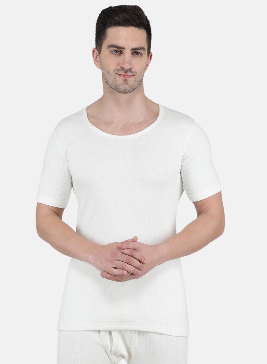 Men Off White Solid Thermal Vest