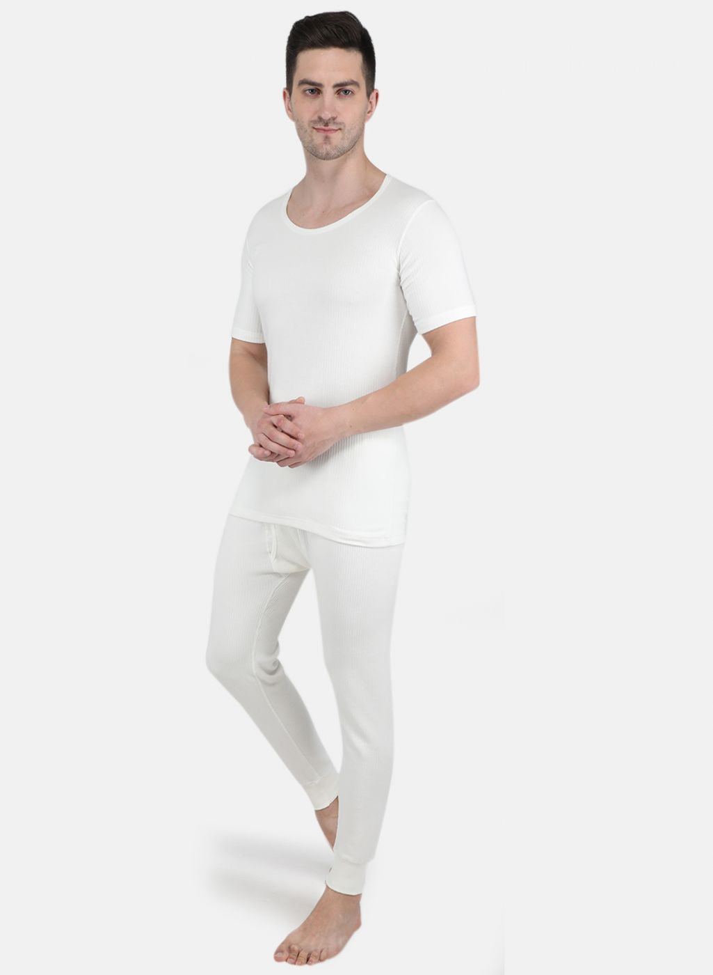 Men Off White Solid Thermal Vest