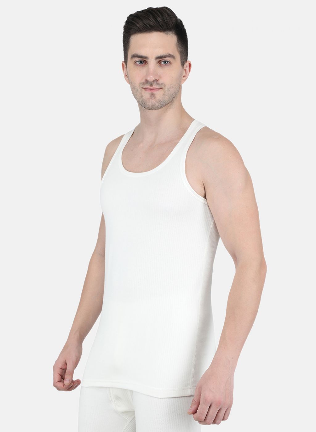 Men Off White Solid Thermal Vest