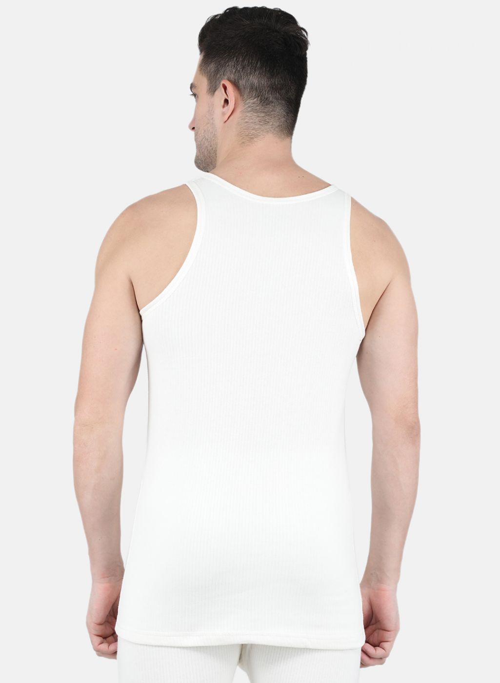 Men Off White Solid Thermal Vest