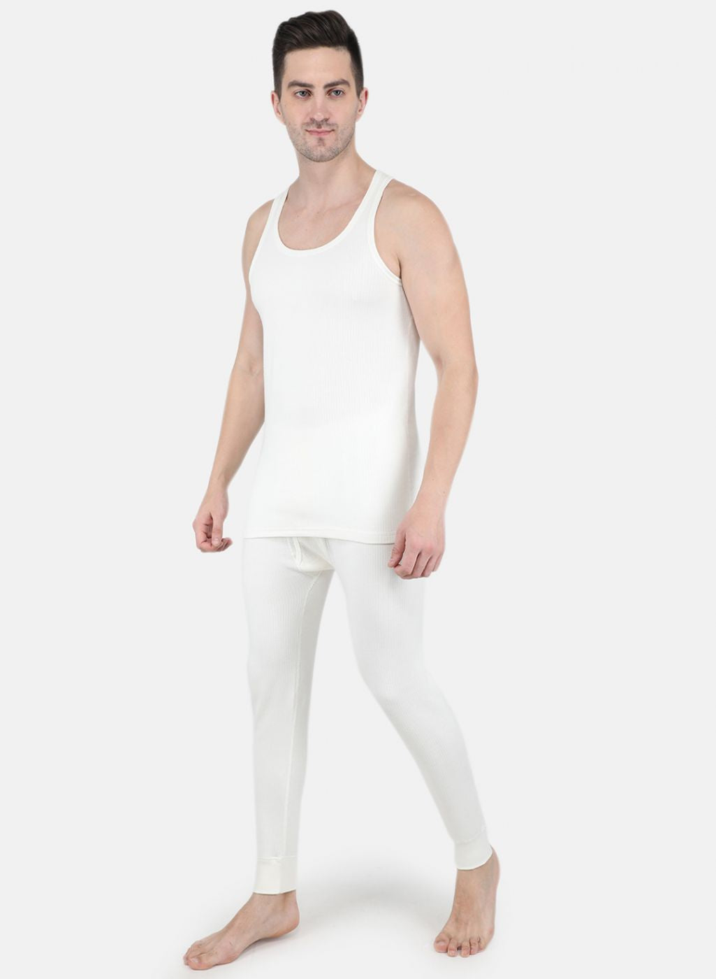 Men Off White Solid Thermal Vest