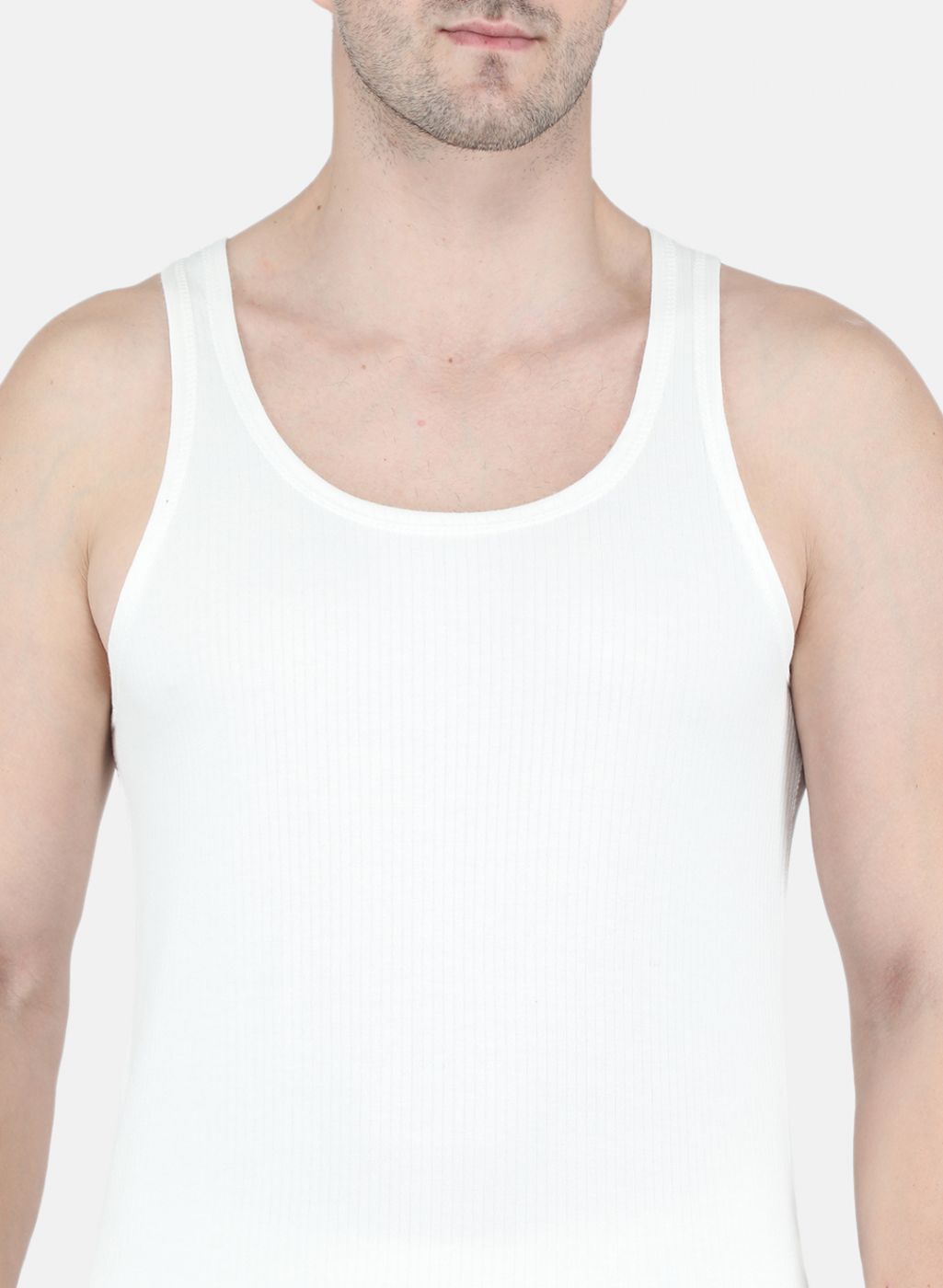 Men Off White Solid Thermal Vest