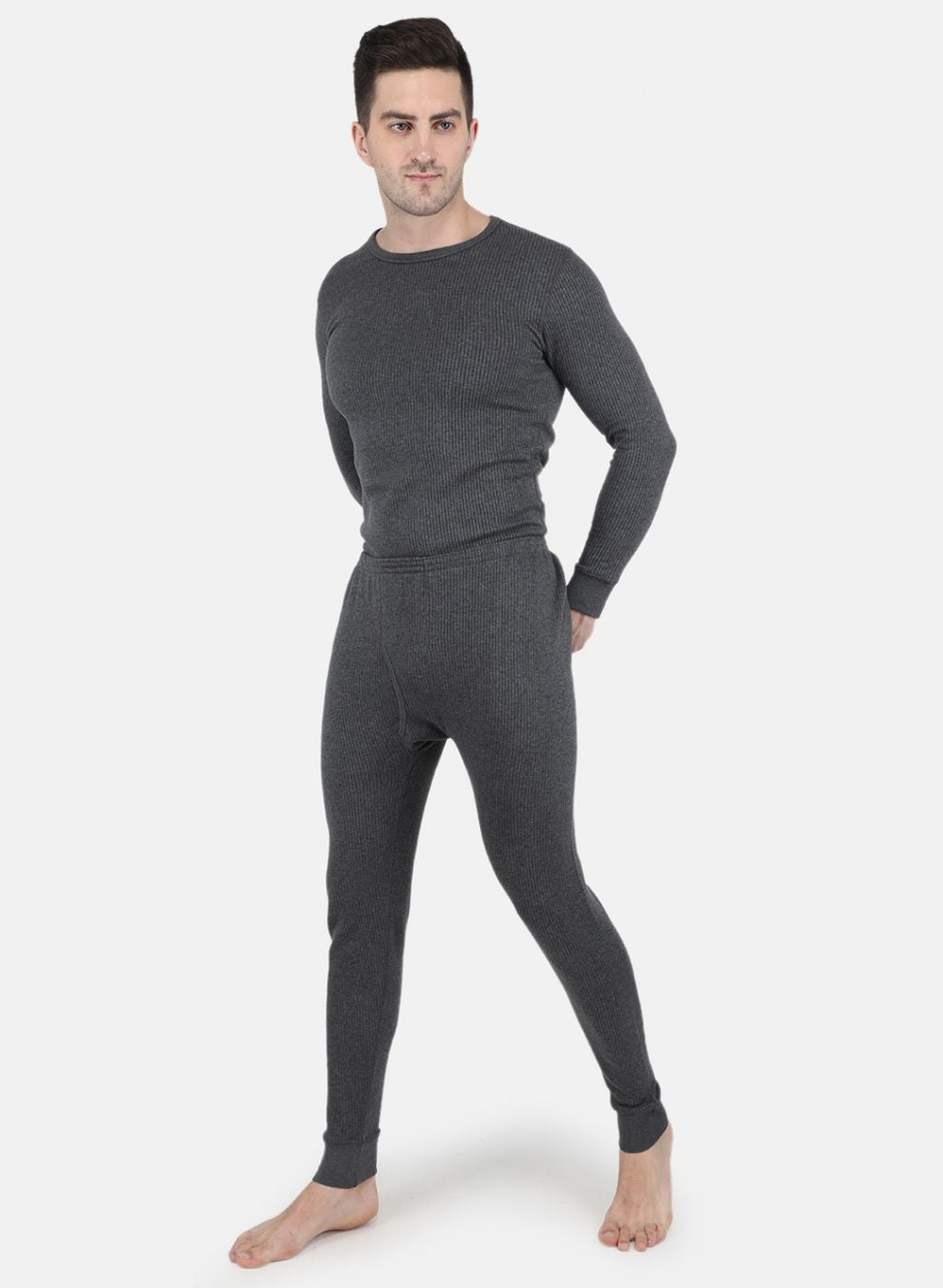 Men Grey Solid Thermal Lower