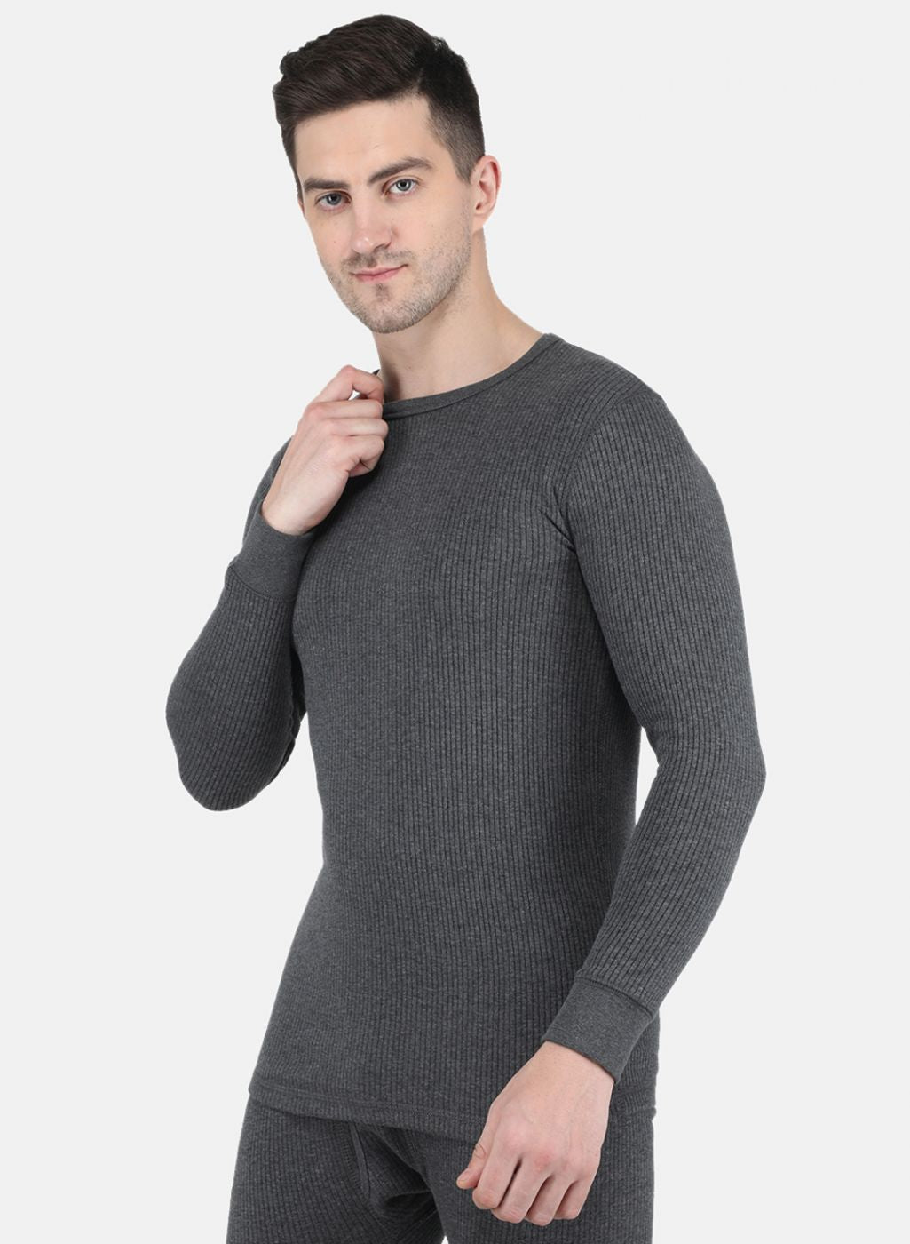 Men Grey Solid Thermal Vest